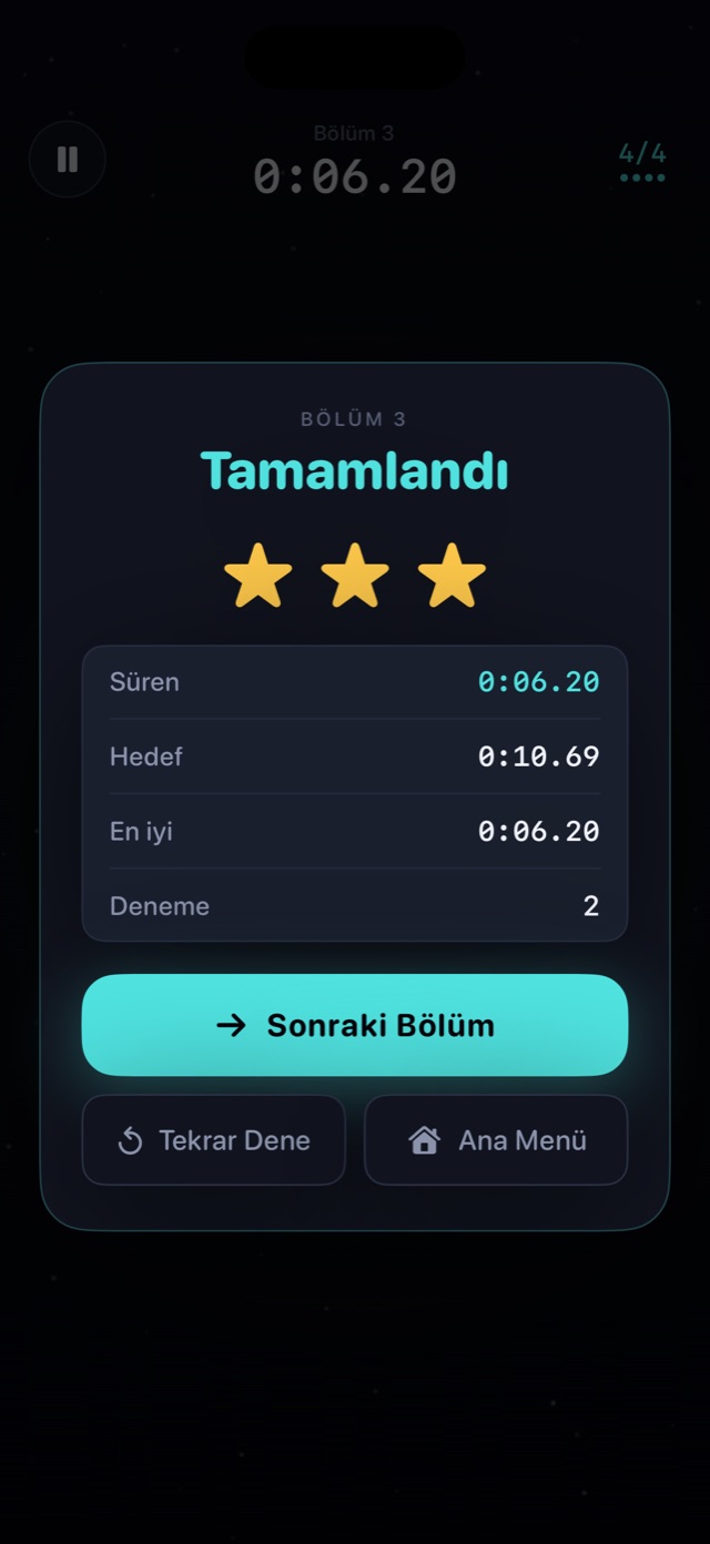 Bölüm 3 tamamlandı: üç yıldız, 6.20 saniye